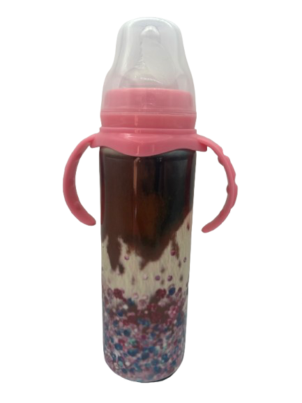 Cow Print & Glitter Stainless Steel Baby Bottle